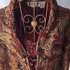 Vtg  Tapestry Lightweight Button Up Jewel Toned Jacket with Satin Lining
